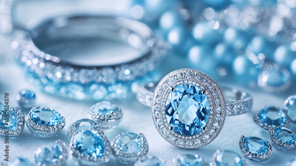 Stunning luxury jewelry featuring sparkling blue gemstones and intricate designs, perfect for elegant accessories and gifts.