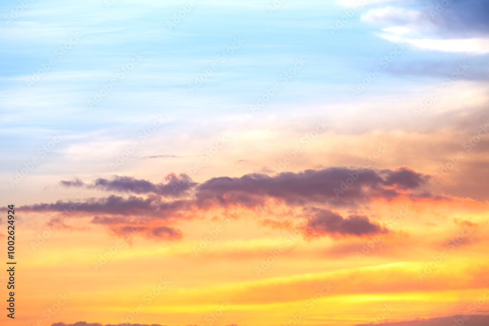 Beautiful , luxury soft gradient orange gold clouds and sunlight on the blue sky perfect for the background, take in everning,Twilight, Large size, high definition landscape photo Beautiful , luxury soft gradient orange gold clouds and sunlight on the blue sky perfect for the background, take in everning,Twilight, Large size, high definition landscape photo