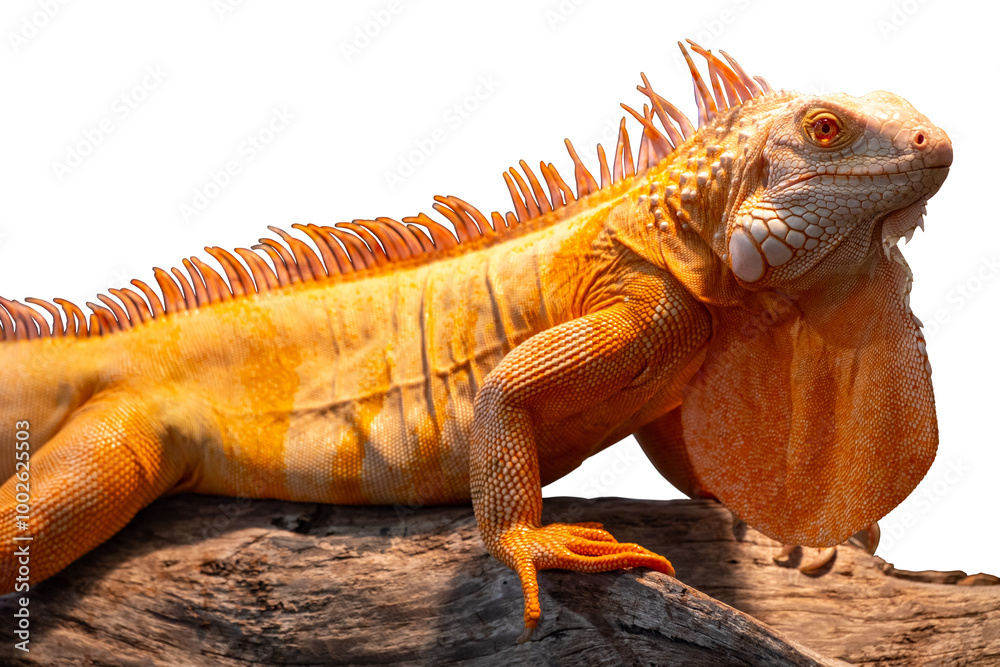Portrait side view of a gold chameleon, Chamaeleo calyptratus on dry tree branch, isolated on transparent background, PNG File Portrait side view of a gold chameleon, Chamaeleo calyptratus on dry tree branch, isolated on transparent background, PNG File