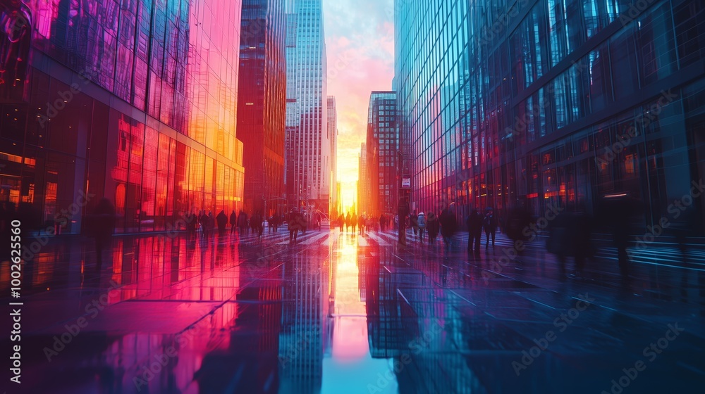 Vibrant City Streets at Sunset