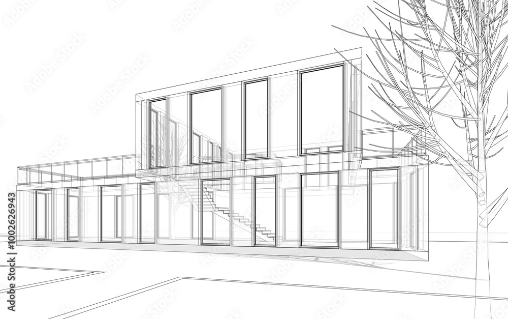 House building sketch architectural 3d rendering House building sketch architectural 3d rendering