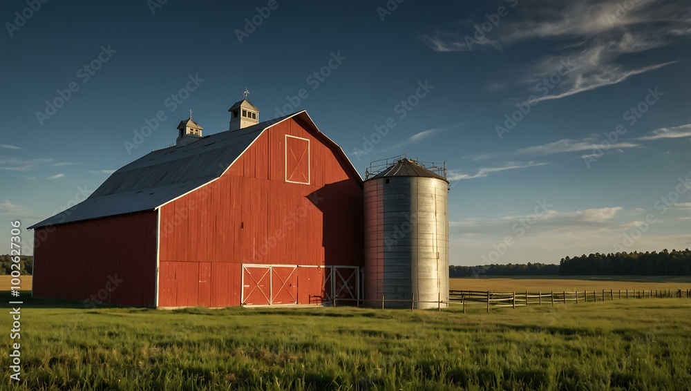 Red barn and silo in a rural landscape. Red barn and silo in a rural landscape.