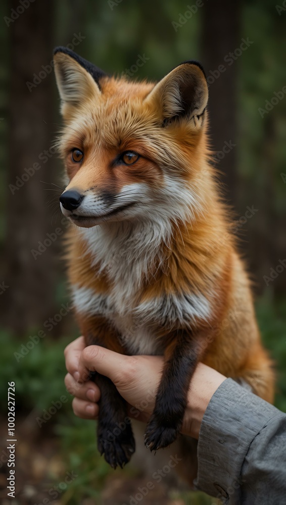 Red fox held gently in hand. Red fox held gently in hand.