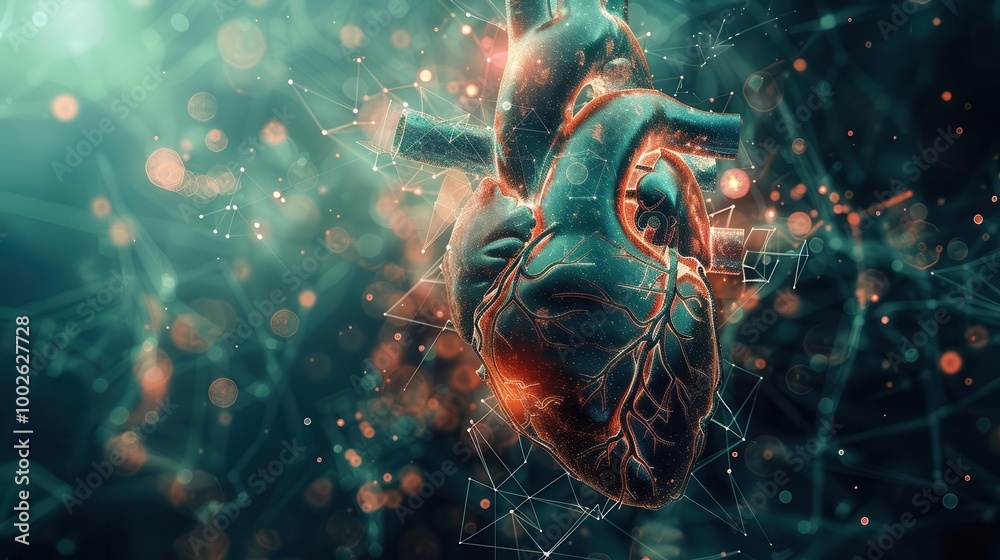 Heart anatomy, digital art with glowing effects Heart anatomy, digital art with glowing effects