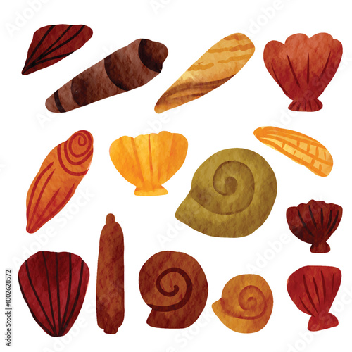 Watercolor Seashells Marine Life Element Vector Collection