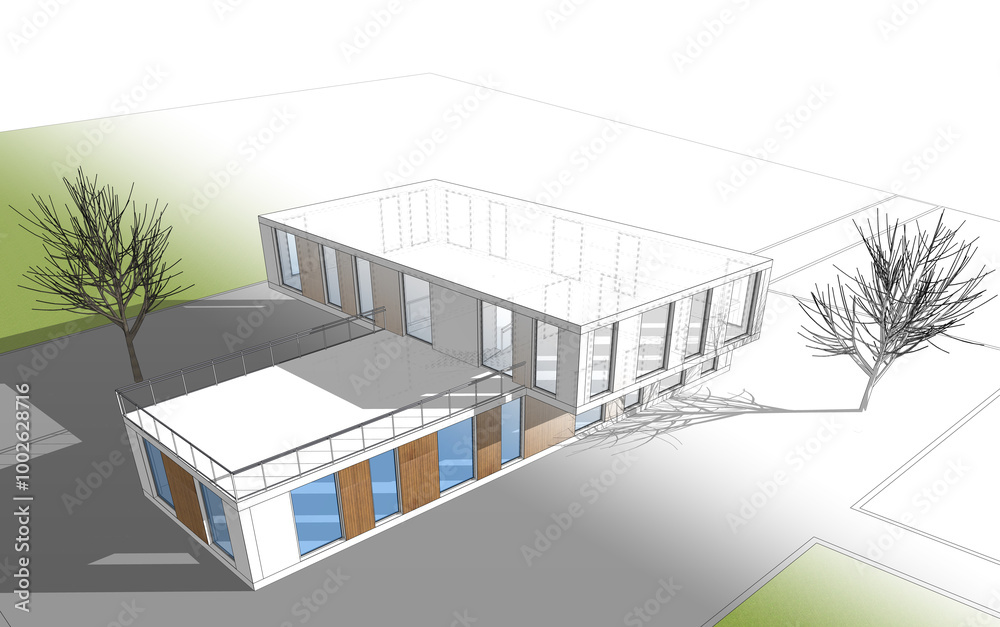 House building sketch architectural 3d rendering House building sketch architectural 3d rendering