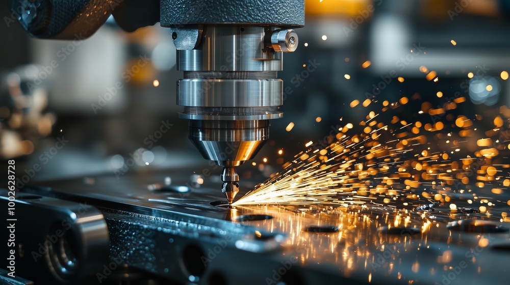 CNC Machine Cutting Metal with Sparks Flying CNC Machine Cutting Metal with Sparks Flying