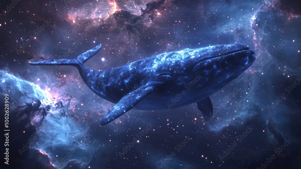 Fototapeta premium Giant Whale Swimming in Cosmic Space