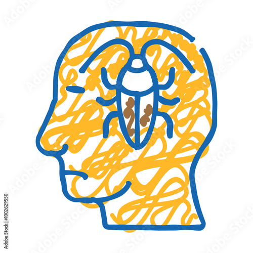 cockroaches in head, neurosis problem doodle icon sketch vector. cockroaches in head, neurosis problem sign. isolated symbol illustration