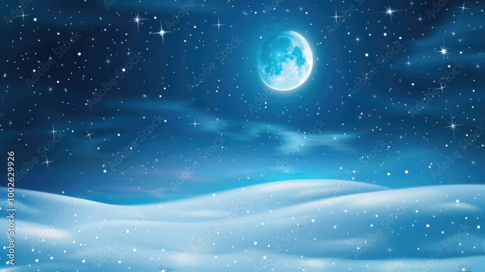 Silent Winter Night: Moonlight Casting Over Snowdrifts, Creating a Beautiful Background for Christmas and New Year