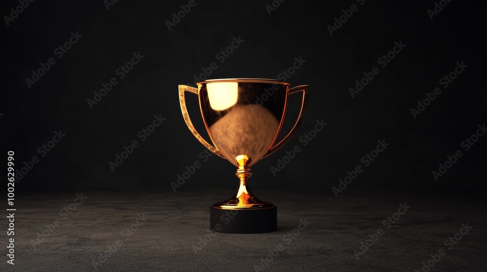 Glowing Golden Trophy Under Spotlight in Dark Setting Glowing Golden Trophy Under Spotlight in Dark Setting