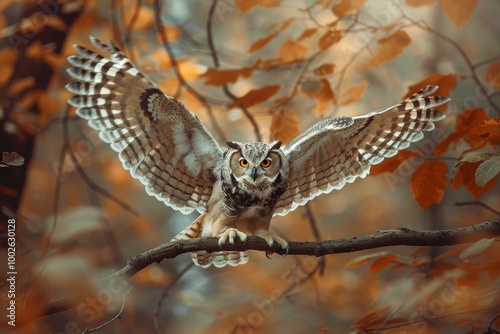 Majestic owl in autumn forest