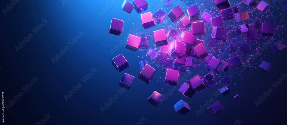 Abstract 3D Illustration with Purple Cubes on a Blue Background