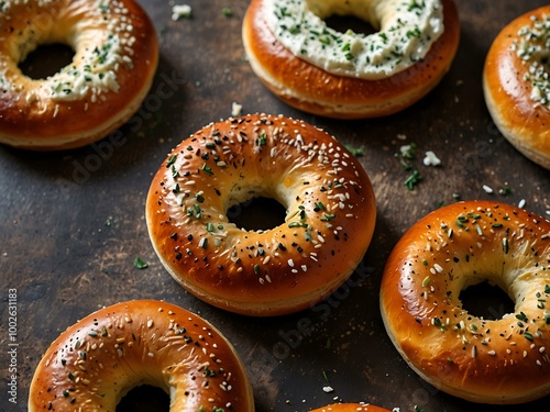 Rustic bagels filled with cottage cheese.