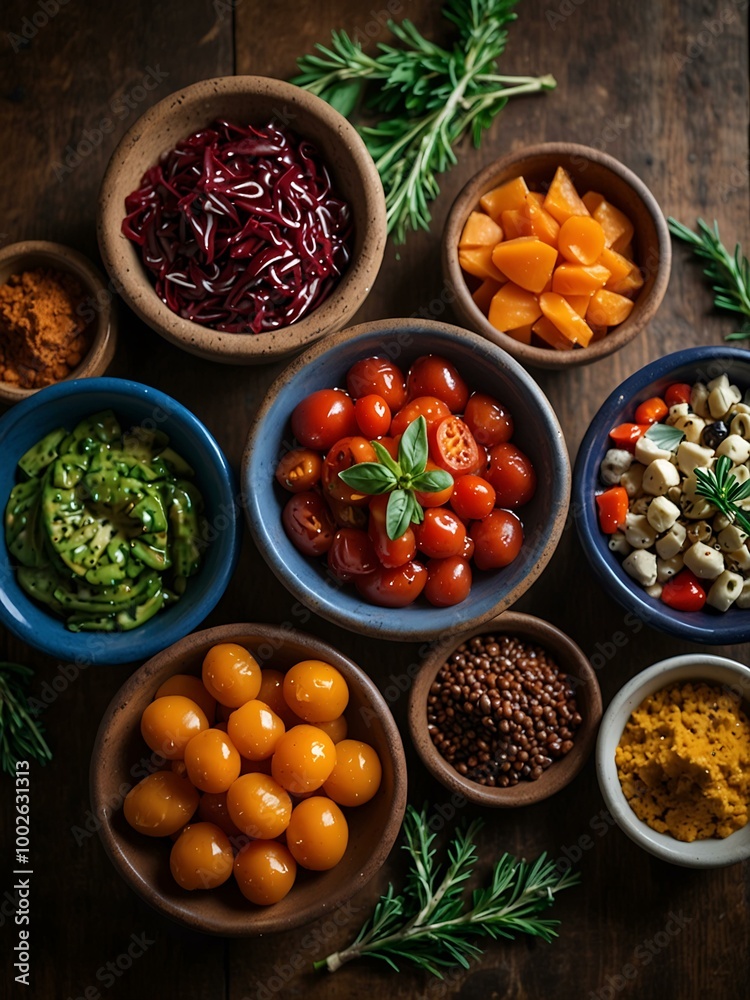 Rustic Mediterranean ambiance with vibrant superfood ingredients. Rustic Mediterranean ambiance with vibrant superfood ingredients.