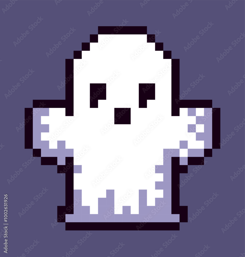Abstract Halloween ghost in 8 bit pixel art style. This retro pixel art design brings a fun and festive vibe, perfect for decorations, greeting cards, and decor for Halloween party. Abstract Halloween ghost in 8 bit pixel art style. This retro pixel art design brings a fun and festive vibe, perfect for decorations, greeting cards, and decor for Halloween party.