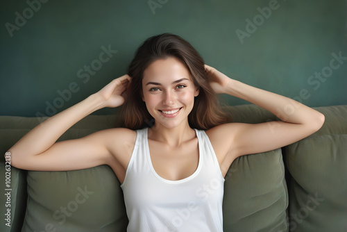 Happy woman relaxing on the sofa at home, Healthy life style