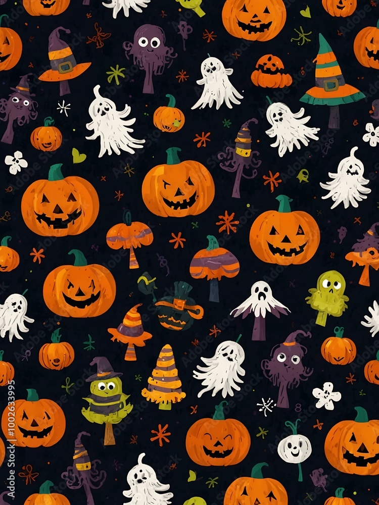 Seamless Halloween-themed background design. Seamless Halloween-themed background design.