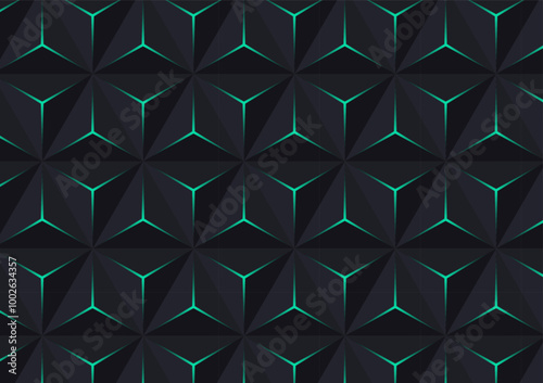 Green light with dark pyramid seamless vector  pattern  black geometric background
