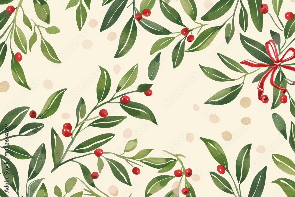Festive holiday botanical pattern with red berries
