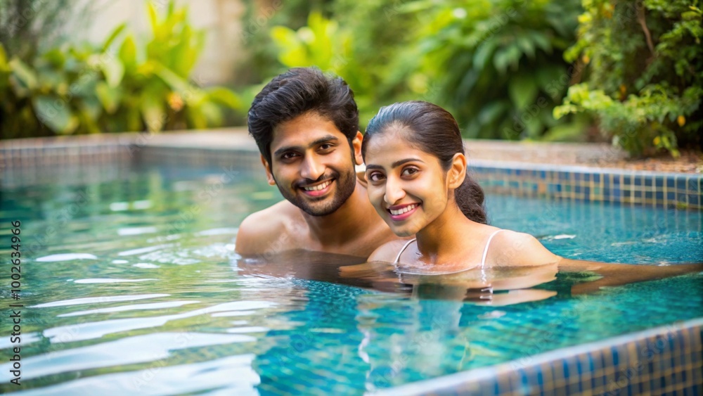 custom made wallpaper toronto digitalA young Indian Asian couple enjoying the privacy of their pool.
