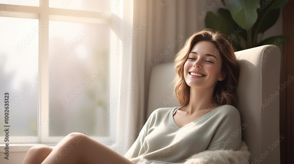 Happy woman relaxing on the sofa at home, Healthy life style Happy woman relaxing on the sofa at home, Healthy life style