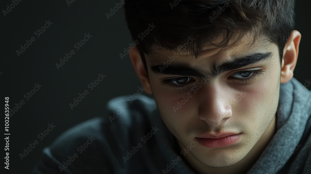 Intense Young Man with Deep Gaze in Dramatic Lighting Intense Young Man with Deep Gaze in Dramatic Lighting