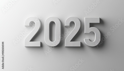 3D White Textured Numerals Representing the Year 2025