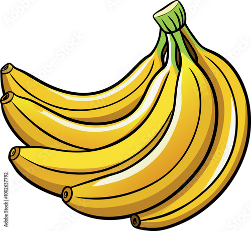 Colorful vector image of a bunch of bananas on a white background, showcasing their vibrant yellow hue