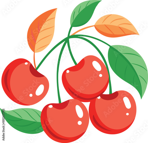 A vibrant vector illustration of cherries clustered together on a plain white background