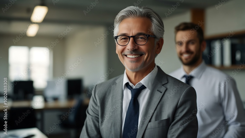 Smiling gray-haired professional at the workplace. Smiling gray-haired professional at the workplace.