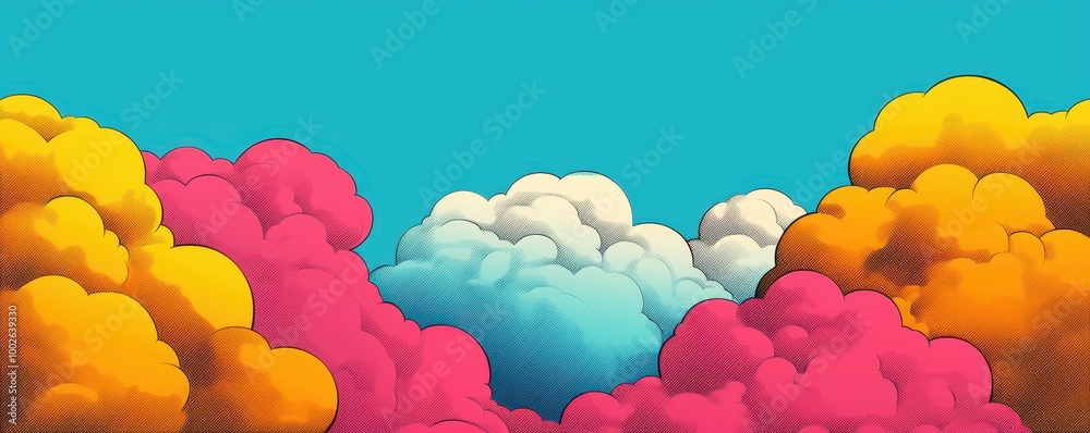 Colorful clouds against a blue sky, creating a vibrant and dreamy atmosphere.