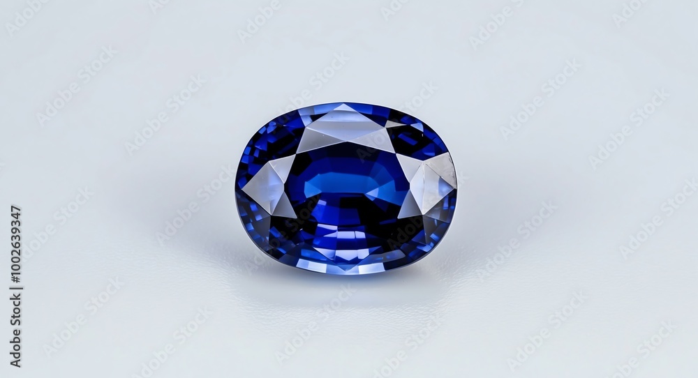 Uncut sapphire crystal resting on a plain white background displaying its deep blue color Uncut sapphire crystal resting on a plain white background displaying its deep blue color
