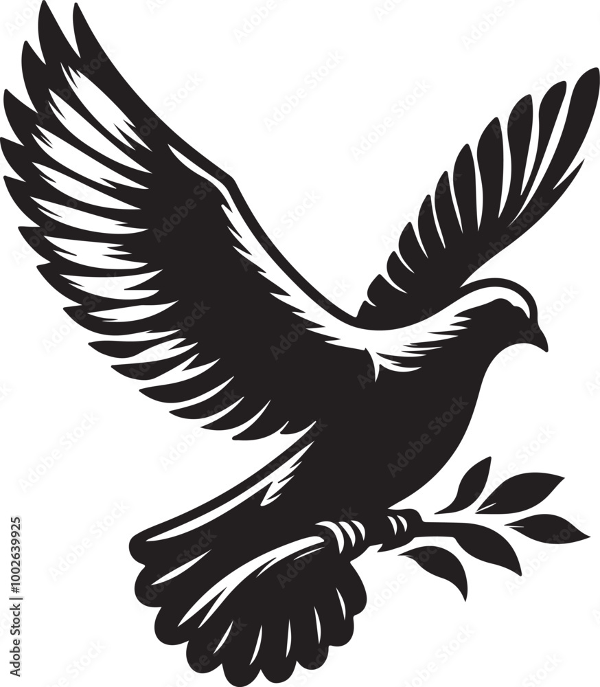 Obraz premium Black and white vector art silhouette of a dove, embodying the concept of peace and tranquility