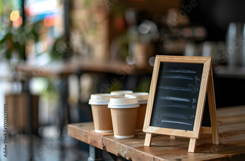 The little chalkboard at the coffee shop desk