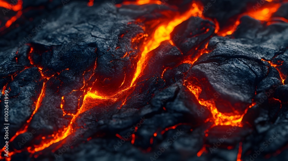 A detailed close-up of hot, glowing lava cooling on the surface of volcanic rock, showing the texture and intense heat of molten earth. A detailed close-up of hot, glowing lava cooling on the surface of volcanic rock, showing the texture and intense heat of molten earth.
