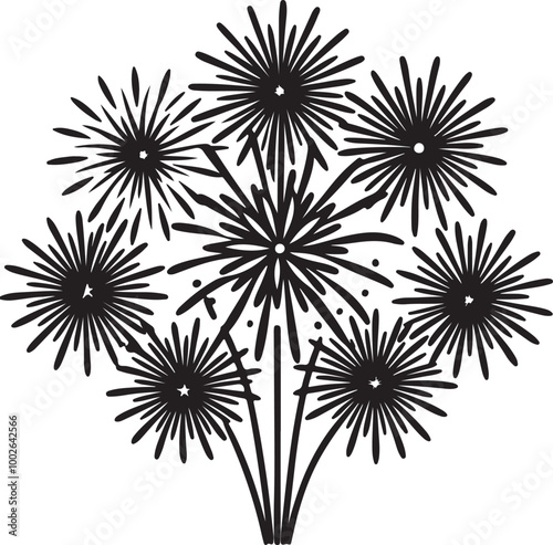Vector image depicting a display of colorful fireworks lighting up the night sky, emphasizing celebration and joy