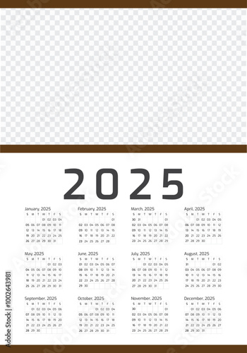 One Page 2025 corporate wall calendar 2025 Year all months calendar  template, Professional style.