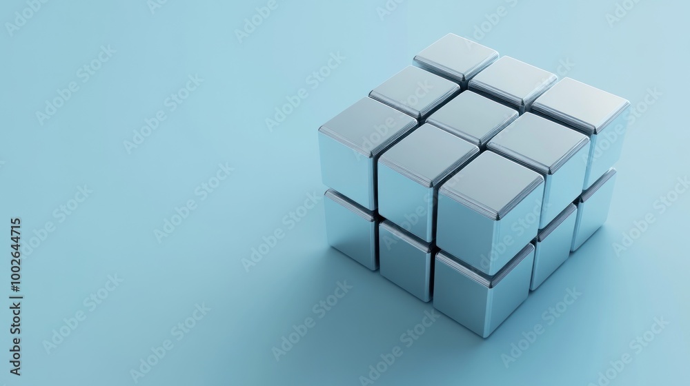 Metallic Cube Formation on a Blue Background Metallic Cube Formation on a Blue Background