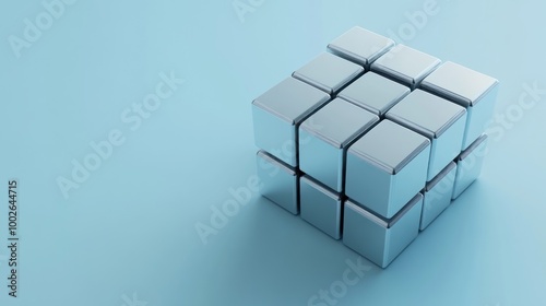 Metallic Cube Formation on a Blue Background