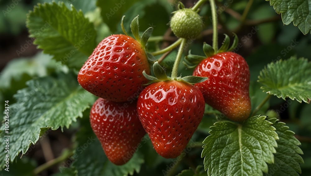 Strawberries growing on a bush. Strawberries growing on a bush.