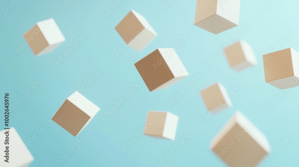 Abstract Composition of White Cubes Against a Light Blue Background Abstract Composition of White Cubes Against a Light Blue Background