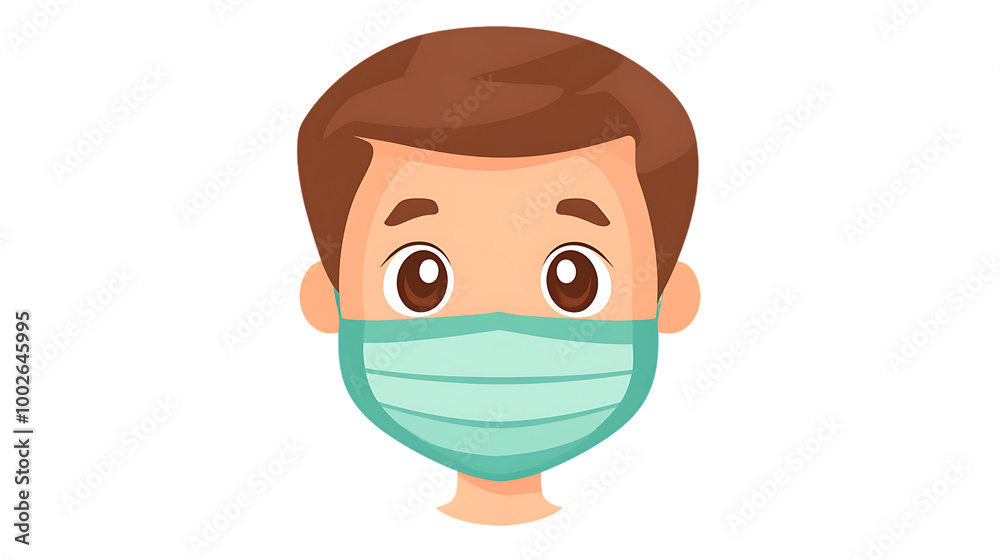 3D cartoon character with a friendly yellow face wearing a mask