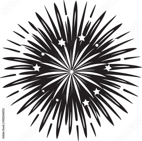 Vector image depicting a display of colorful fireworks lighting up the night sky, emphasizing celebration and joy