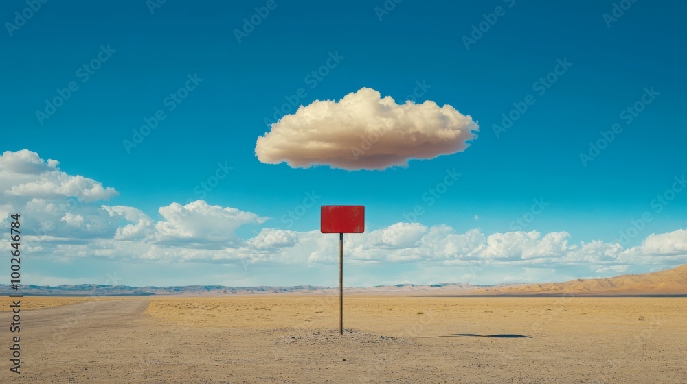 A colorful cloud hovers over a solitary signpost in the Gobi Desert, captured from the left side of the highway A colorful cloud hovers over a solitary signpost in the Gobi Desert, captured from the left side of the highway