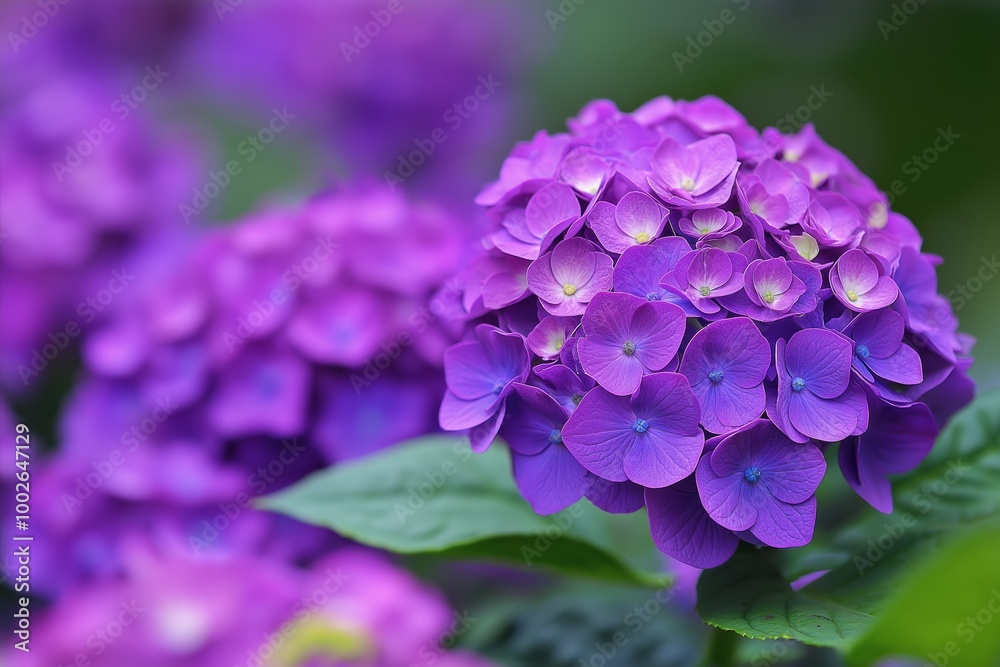 A vivid image of purple hydrangeas blooming in the sunlight, representing summer's beauty and nature's elegance. A vivid image of purple hydrangeas blooming in the sunlight, representing summer's beauty and nature's elegance.