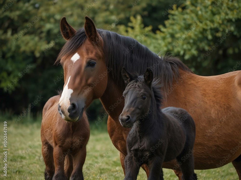 Suffolk mare and foal together. Suffolk mare and foal together.