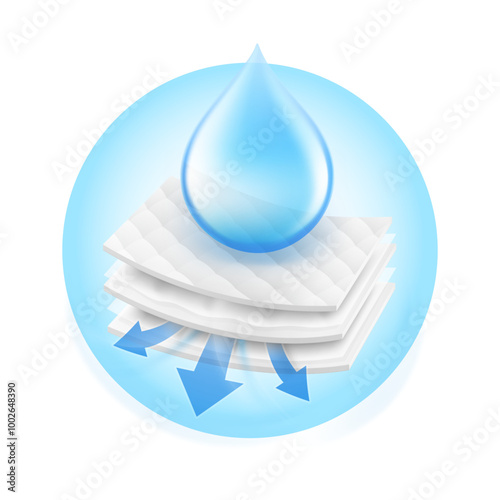 Absorbent multi-layer breathable diaper, napkins, pants, changing mat and other hygiene product. Vector illustration. Isolated on white background. EPS10.	
