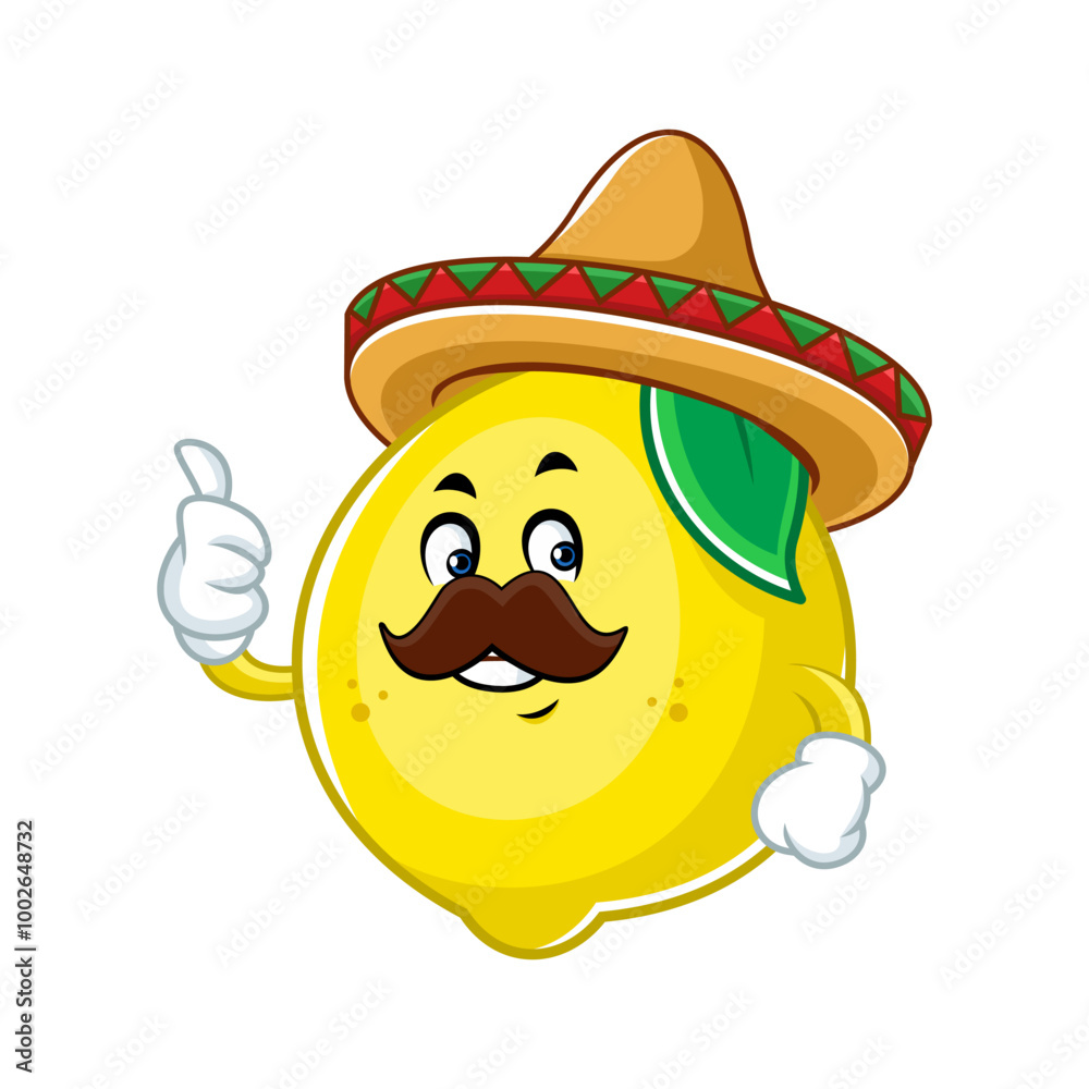 Funny Cartoon Lemon Wearing Sombrero and Mustache, Thumbs Up. Funny Cartoon Lemon Wearing Sombrero and Mustache, Thumbs Up.