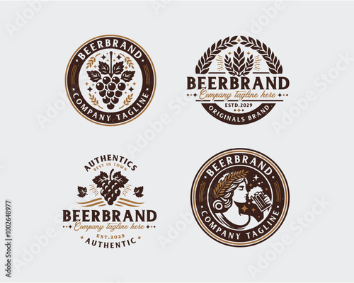 Set bundle vintage brewery beer bar logo for business company
